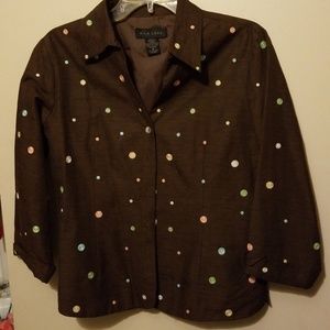 SilkLand3/4sleeve PastelPolkadot Brown ShirtJacket